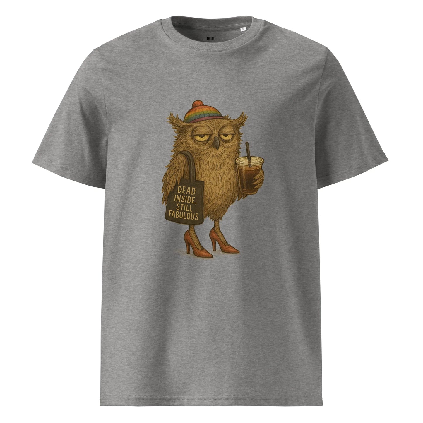 Print 'Fabulous Owl' Organic T-shirt Heather Grey MILTTI