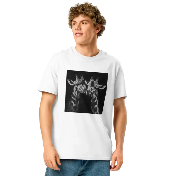 Print 'Giraffe Couple B&W' Organic Ribbed Neck T-shirt MILTTI