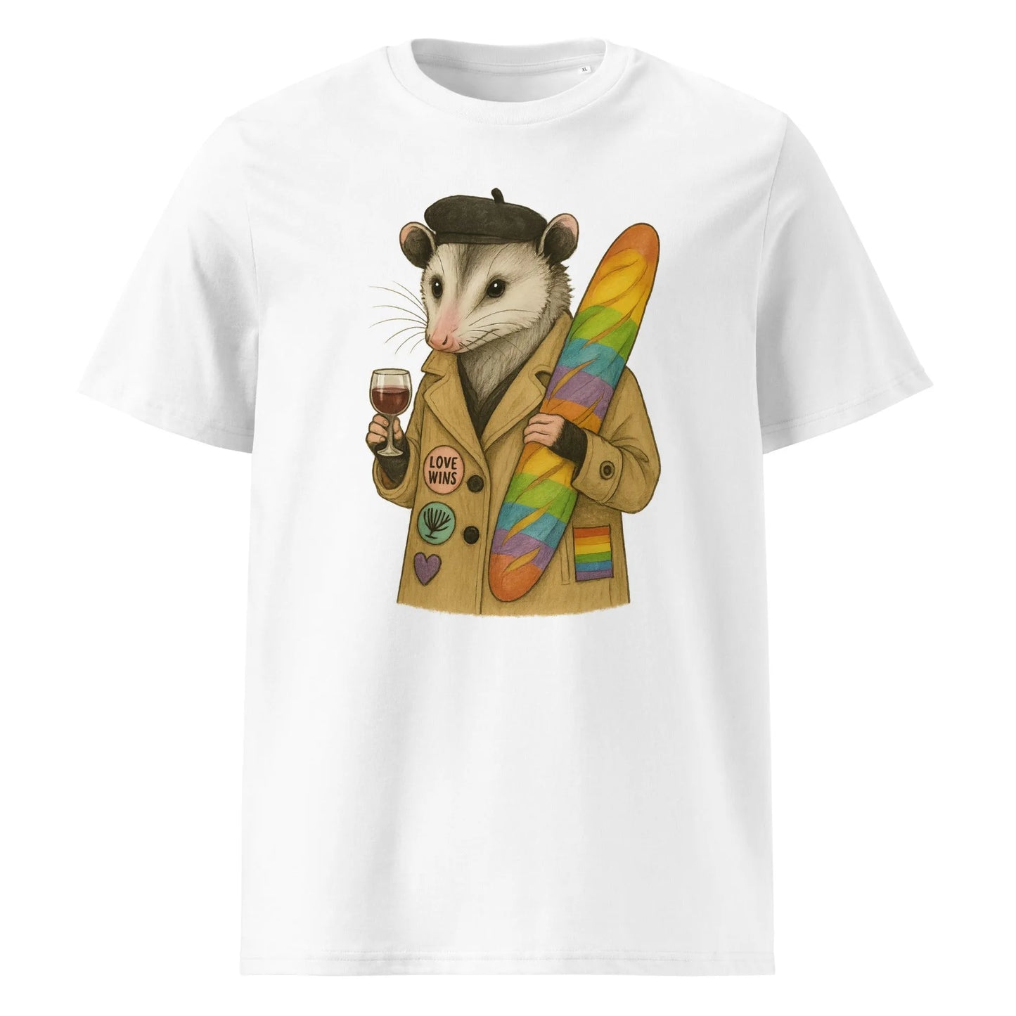 Print 'Parisian Raccoon' Organic T-shirt White MILTTI