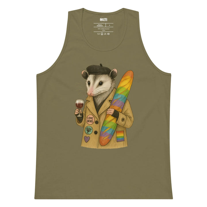 Print 'Parisian Raccoon' Premium Tank Top Military Green MILTTI
