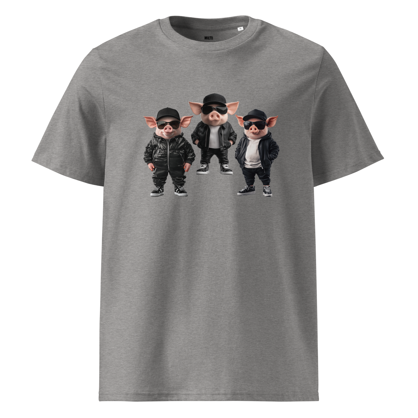 Print 'Bacon Boys' Organic Ribbed Neck T-shirt Heather Grey MILTTI