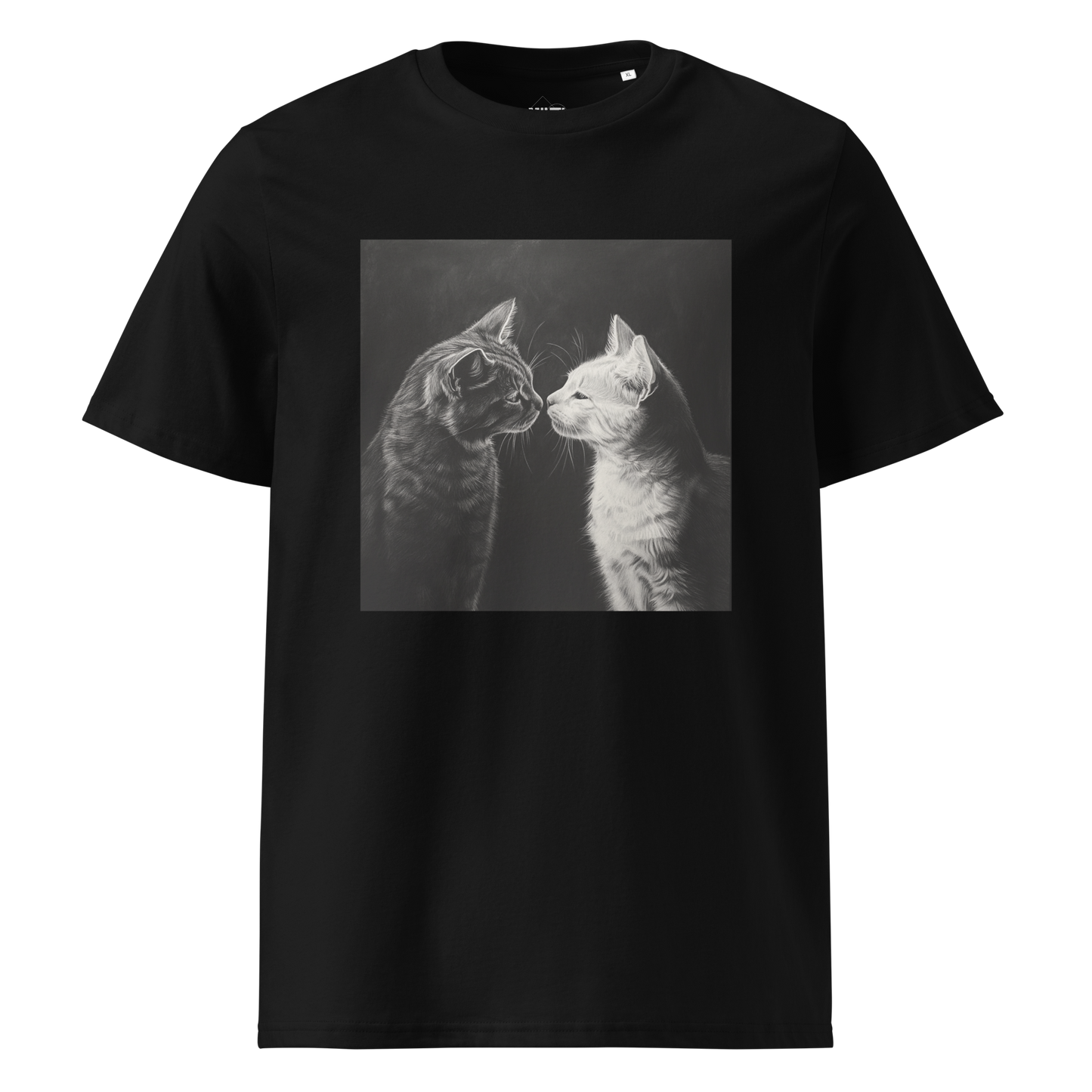 Print 'Cat Couple B&W' Organic Cotton T-shirt Black MILTTI