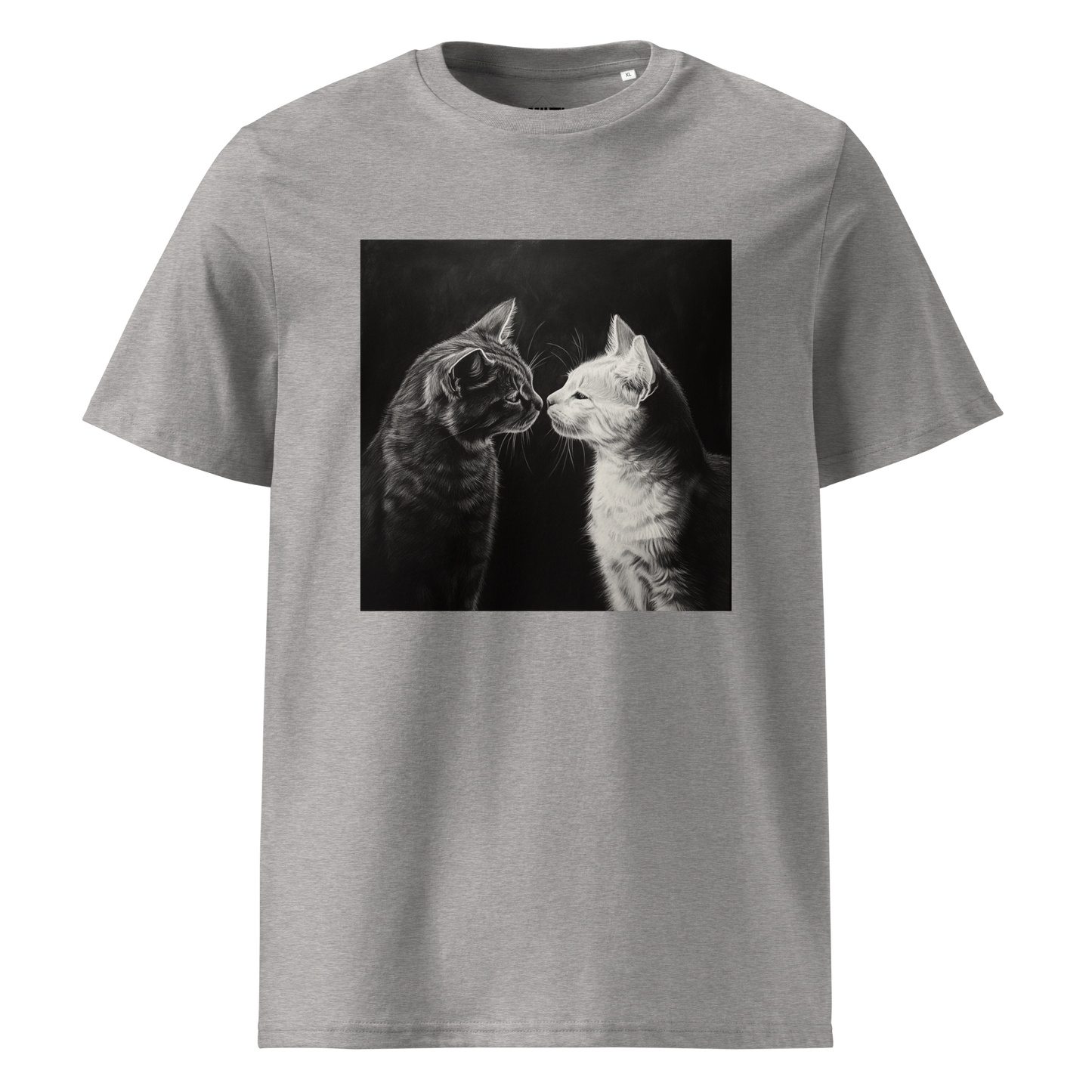 Print 'Cat Couple B&W' Organic Cotton T-shirt Heather Grey MILTTI