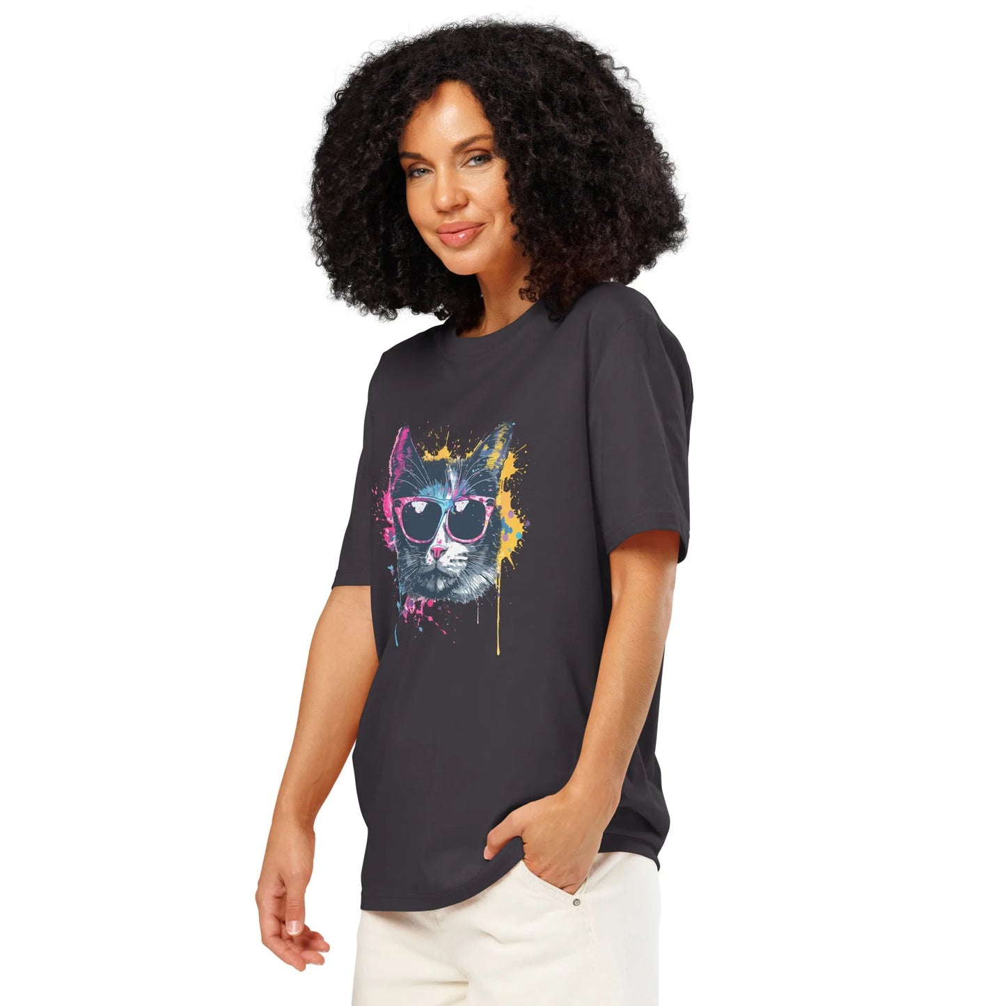 Print 'Pop Cat' Organic Ribbed Neck T-shirt MILTTI