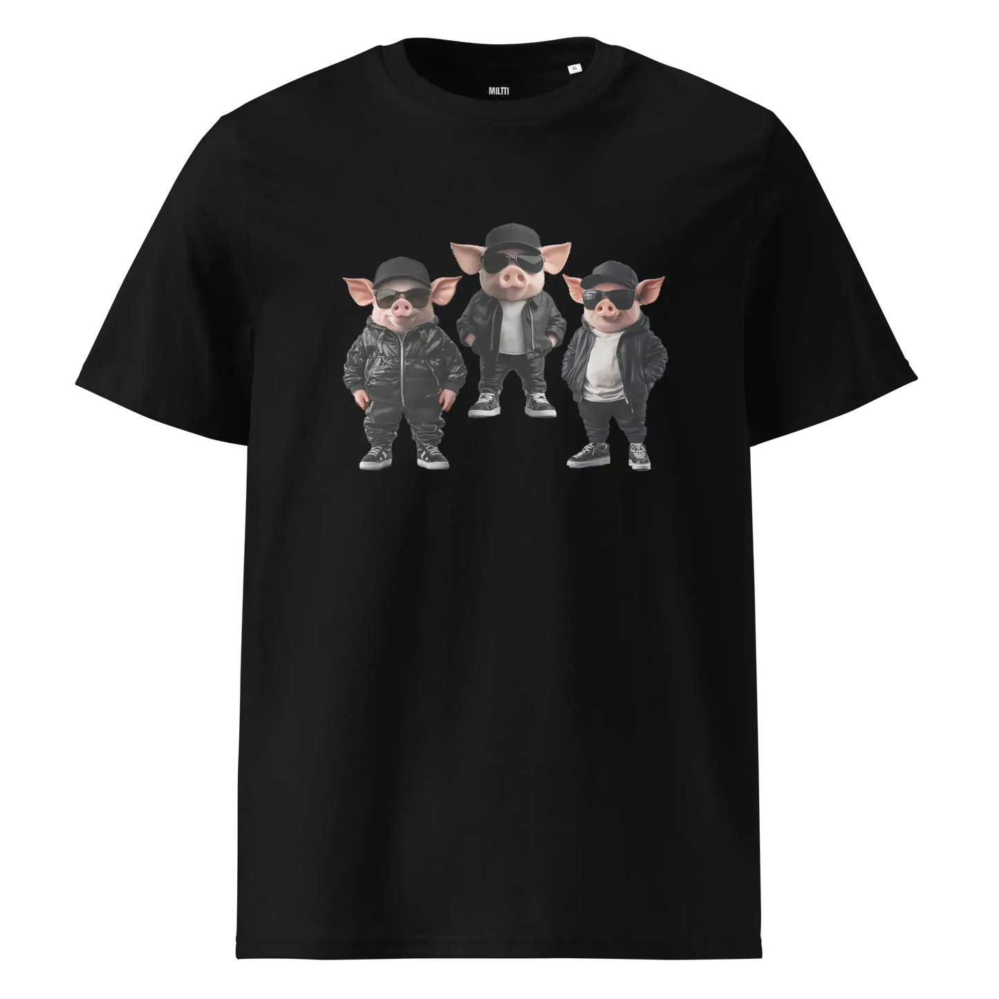 Print 'Bacon Boys' Organic Ribbed Neck T-shirt Black MILTTI