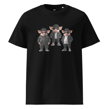Print 'Bacon Boys' Organic Ribbed Neck T-shirt Black MILTTI