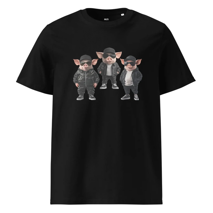Print 'Bacon Boys' Organic Ribbed Neck T-shirt Black MILTTI