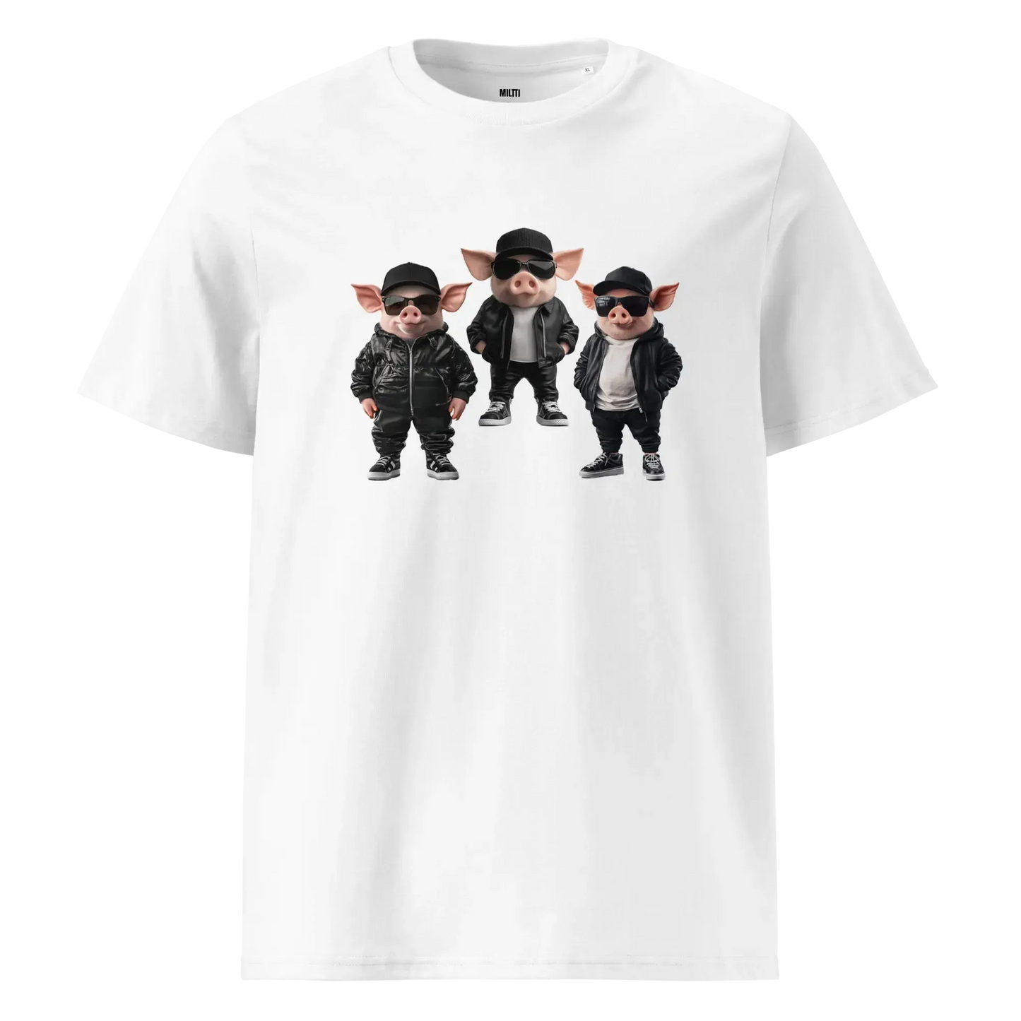 Print 'Bacon Boys' Organic Ribbed Neck T-shirt White MILTTI