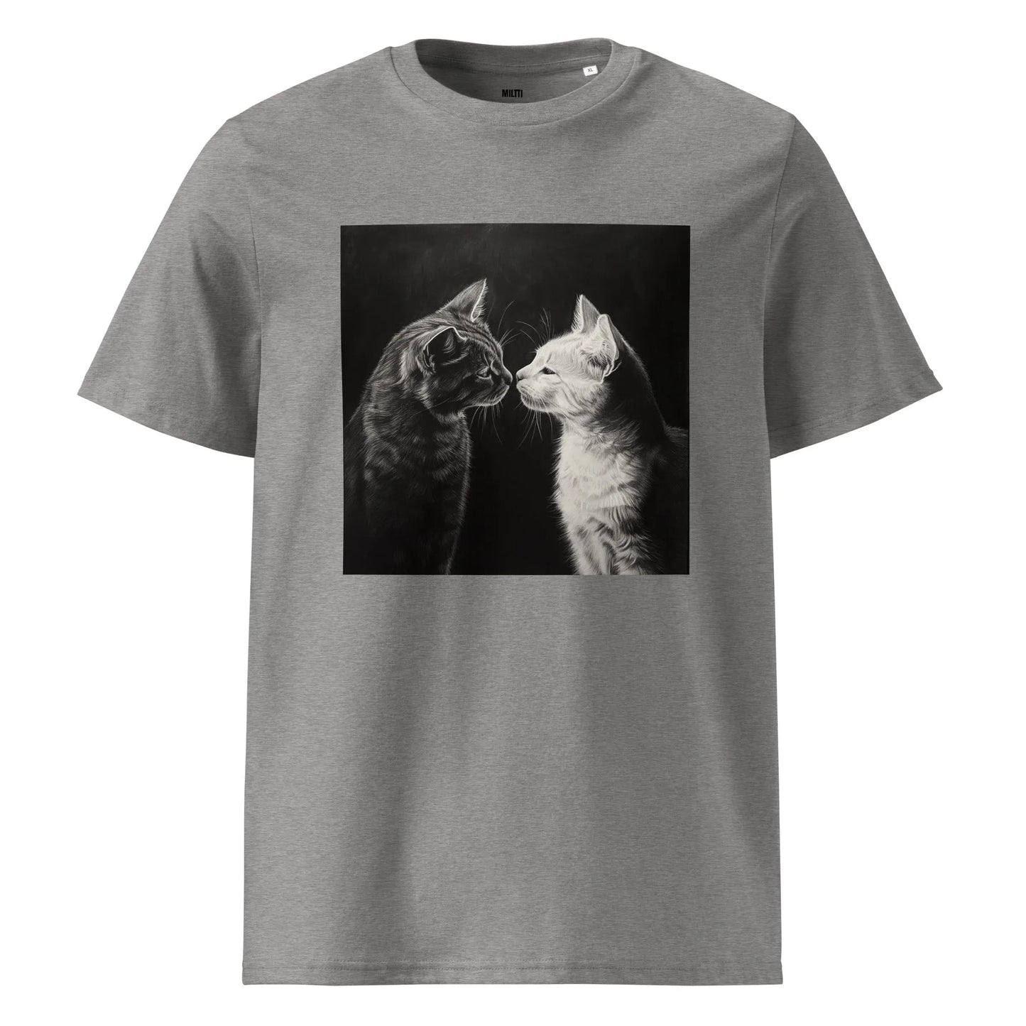 Print 'Cat Couple B&W' Organic Cotton T-shirt Heather Grey MILTTI