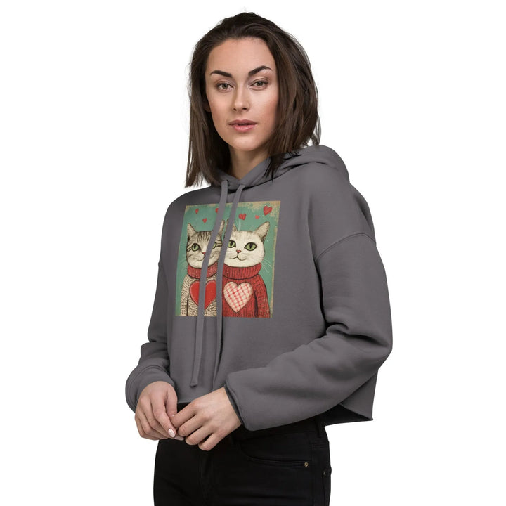 Print 'Cat Couple' Crop Hoodie MILTTI