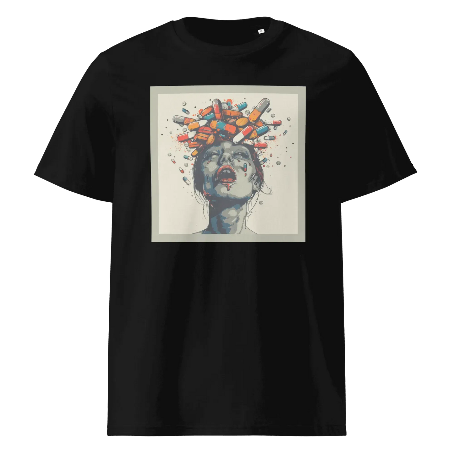 Print 'Crazy Pills' Organic Cotton T-shirt Black MILTTI