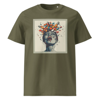 Print 'Crazy Pills' Organic Cotton T-shirt Khaki MILTTI