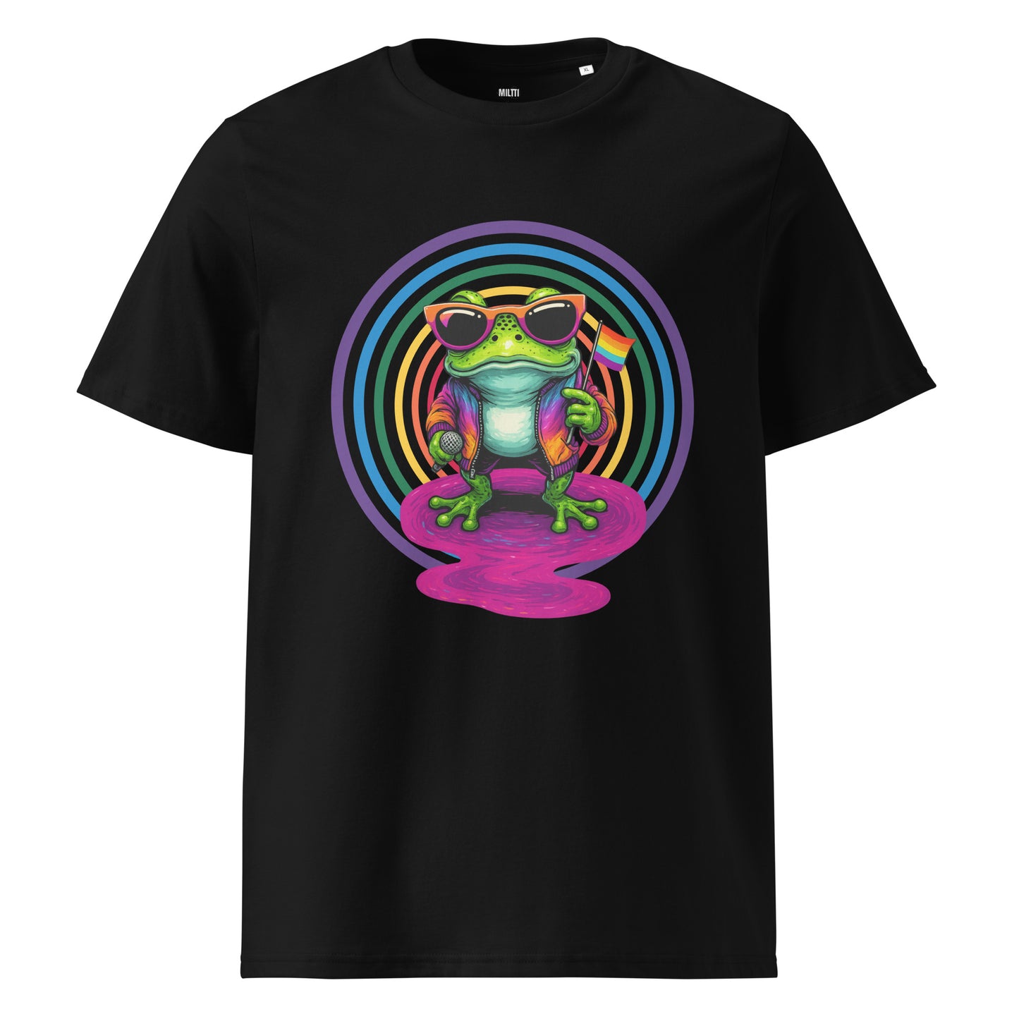 Print 'Frog the Mic' Organic Cotton T-shirt Black MILTTI
