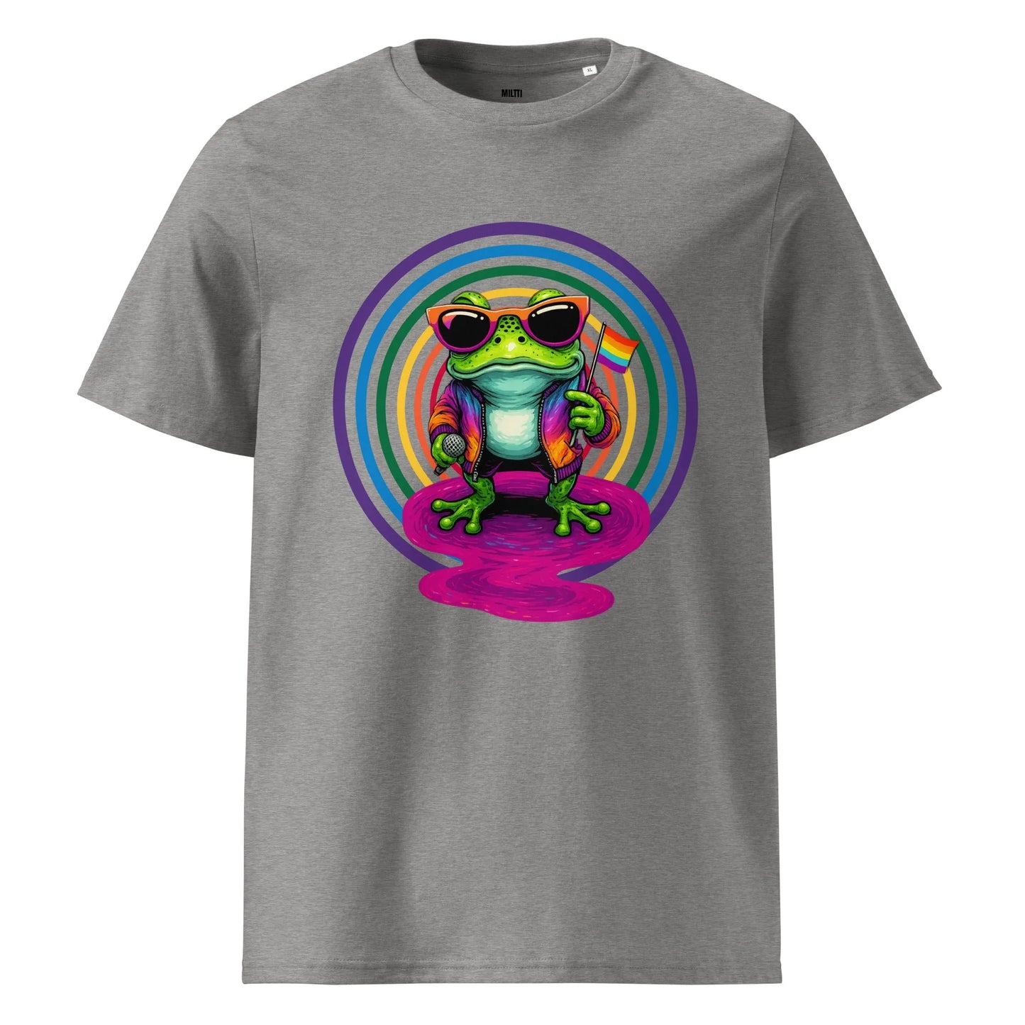 Print 'Frog the Mic' Organic Cotton T-shirt Heather Grey MILTTI