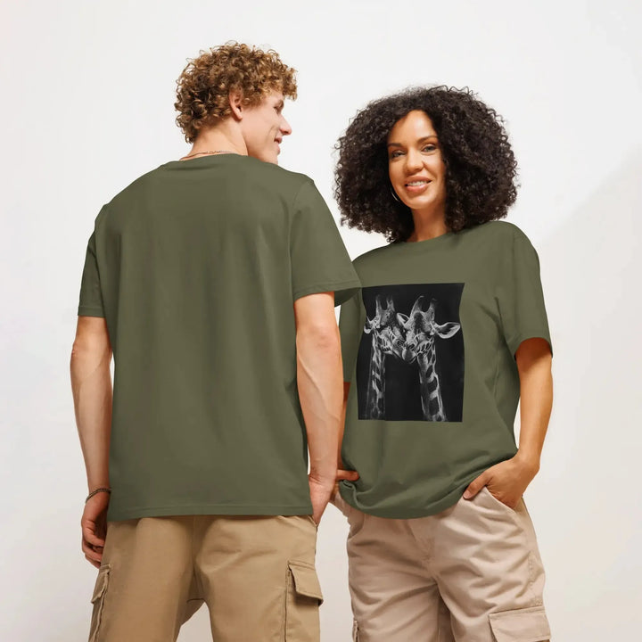 Print 'Giraffe Couple B&W' Organic Ribbed Neck T-shirt MILTTI
