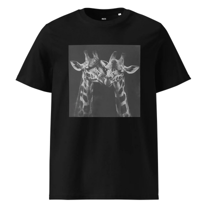 Print 'Giraffe Couple B&W' Organic Ribbed Neck T-shirt Black MILTTI