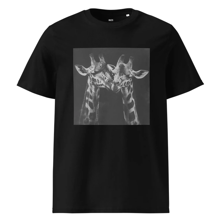 Print 'Giraffe Couple B&W' Organic Ribbed Neck T-shirt Black MILTTI