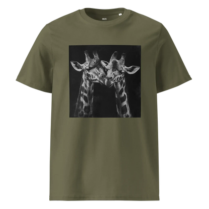 Print 'Giraffe Couple B&W' Organic Ribbed Neck T-shirt Khaki MILTTI
