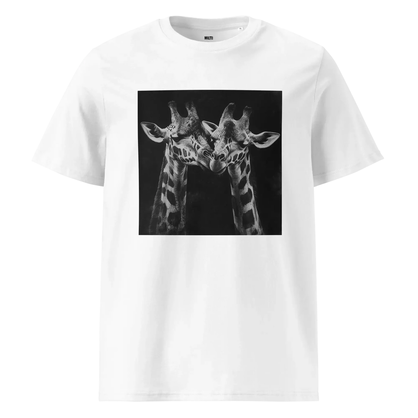 Print 'Giraffe Couple B&W' Organic Ribbed Neck T-shirt White MILTTI