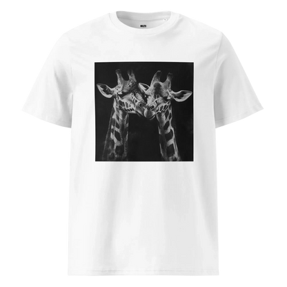 Print 'Giraffe Couple B&W' Organic Ribbed Neck T-shirt White MILTTI