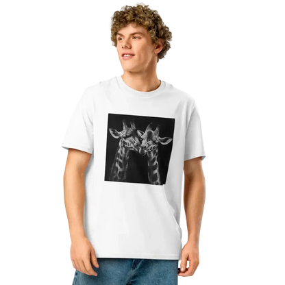 Print 'Giraffe Couple B&W' Organic Ribbed Neck T-shirt MILTTI