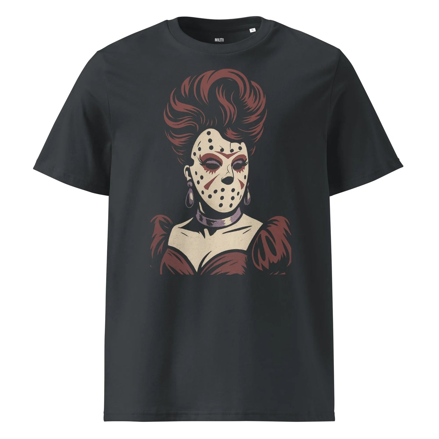 Print 'Hockey Mask Glam' Organic T-shirt India Ink Grey MILTTI