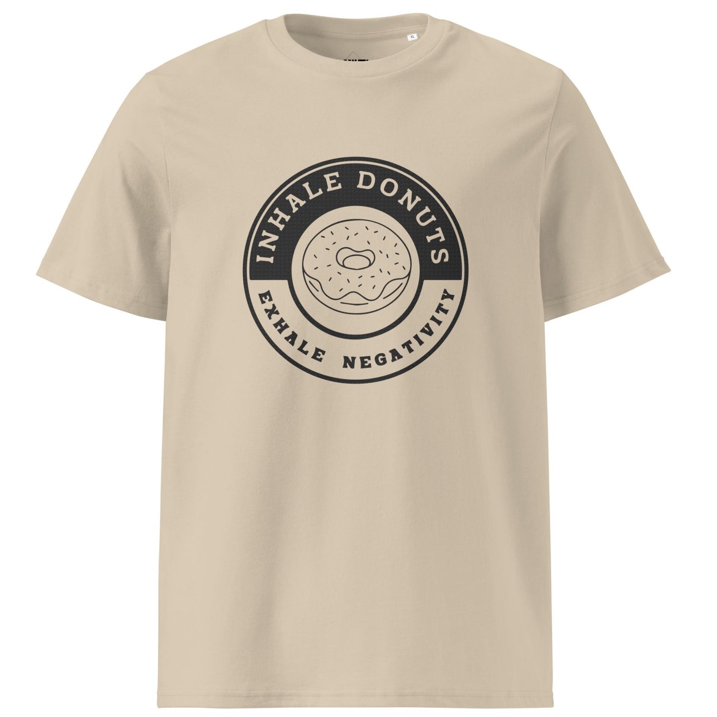 Print 'Inhale Donuts' Organic Cotton T-shirt Desert Dust MILTTI