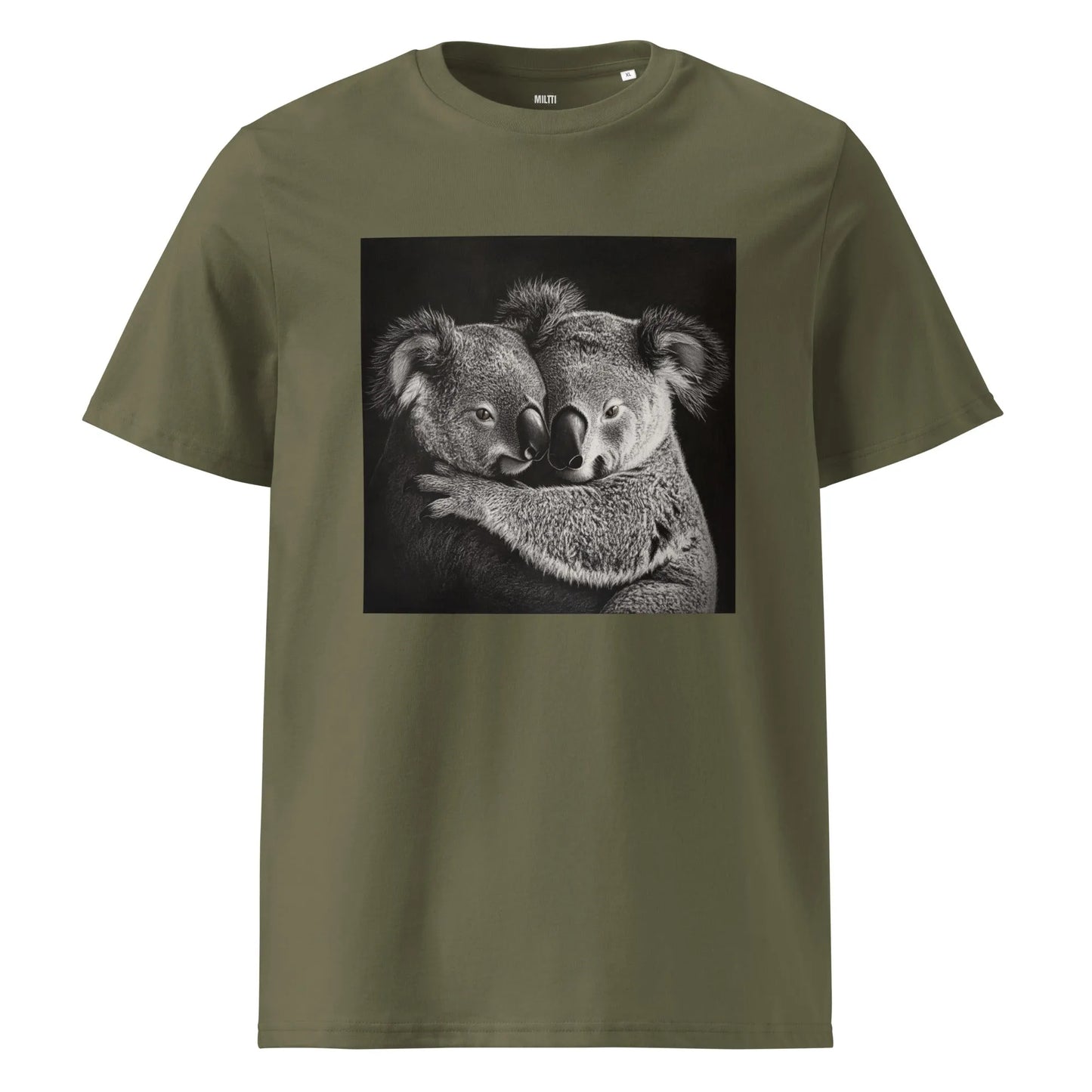 Print 'Koala Couple B&W' Organic Cotton T-shirt Khaki MILTTI