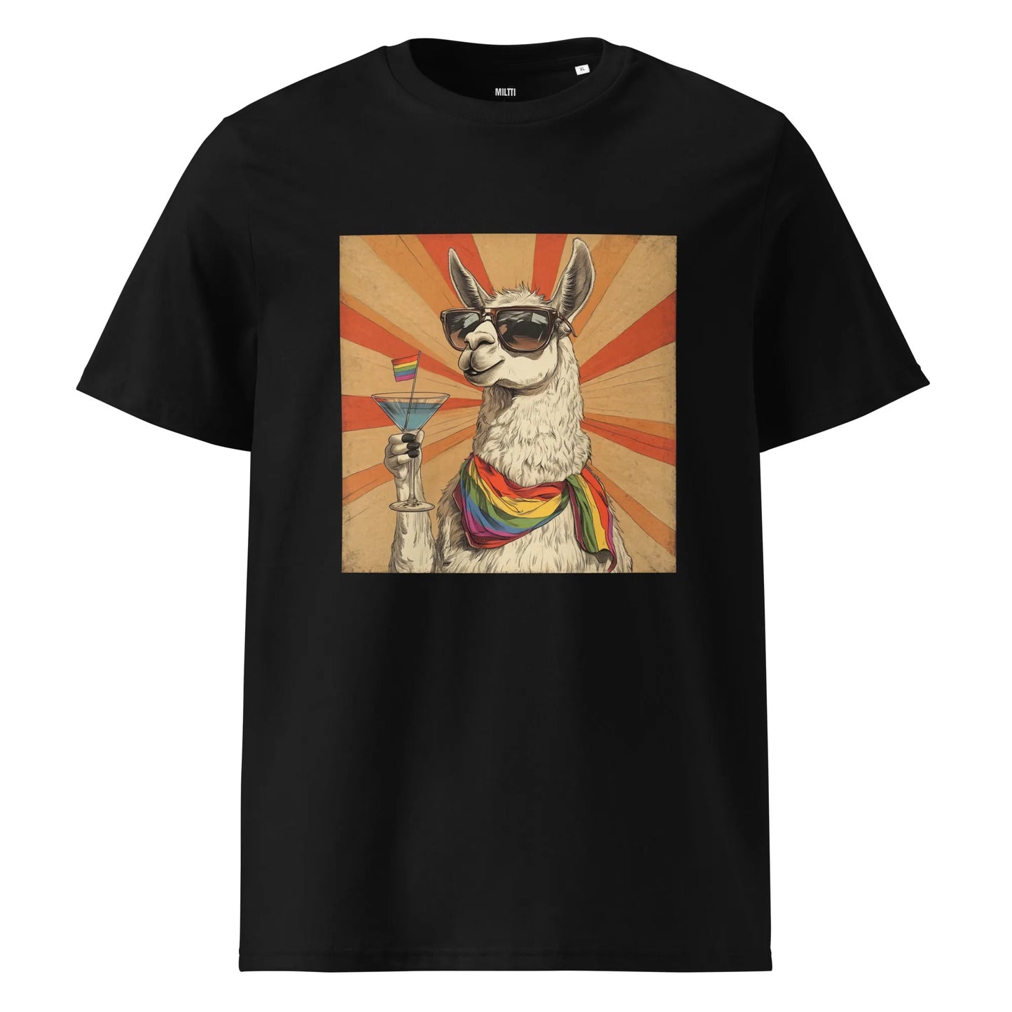 Print 'LLama-rtini' Organic Cotton T-shirt Black MILTTI