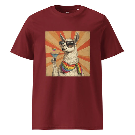 Print 'LLama-rtini' Organic Cotton T-shirt Burgundy MILTTI