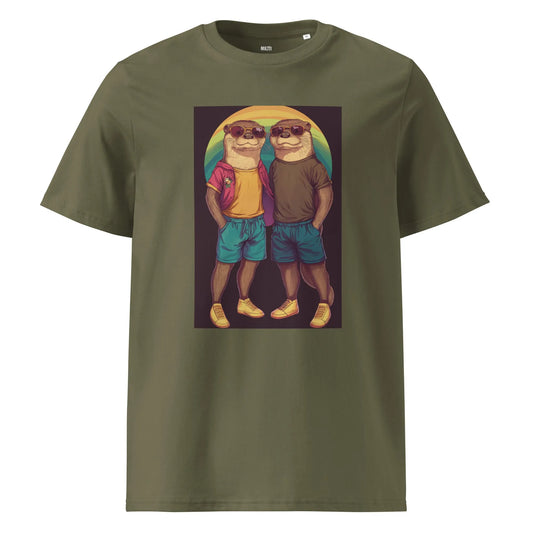 Print 'Otter Couple' Organic Cotton T-shirt Khaki MILTTI