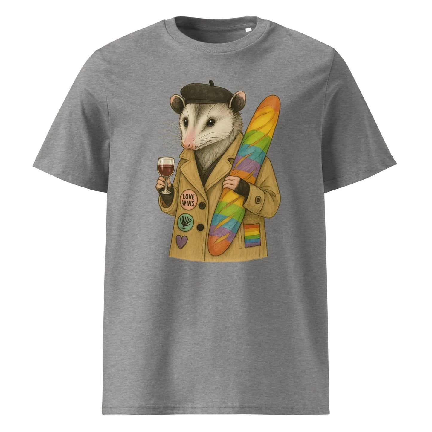 Print 'Parisian Raccoon' Organic T-shirt Heather Grey MILTTI