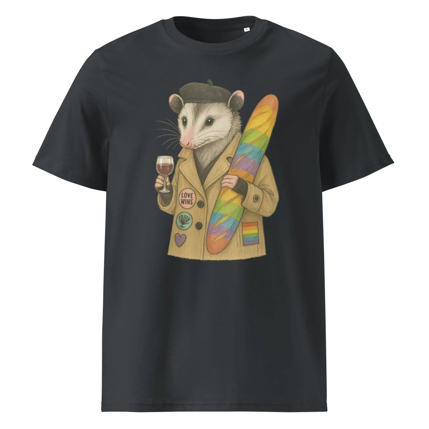Print 'Parisian Raccoon' Organic T-shirt India Ink Grey MILTTI