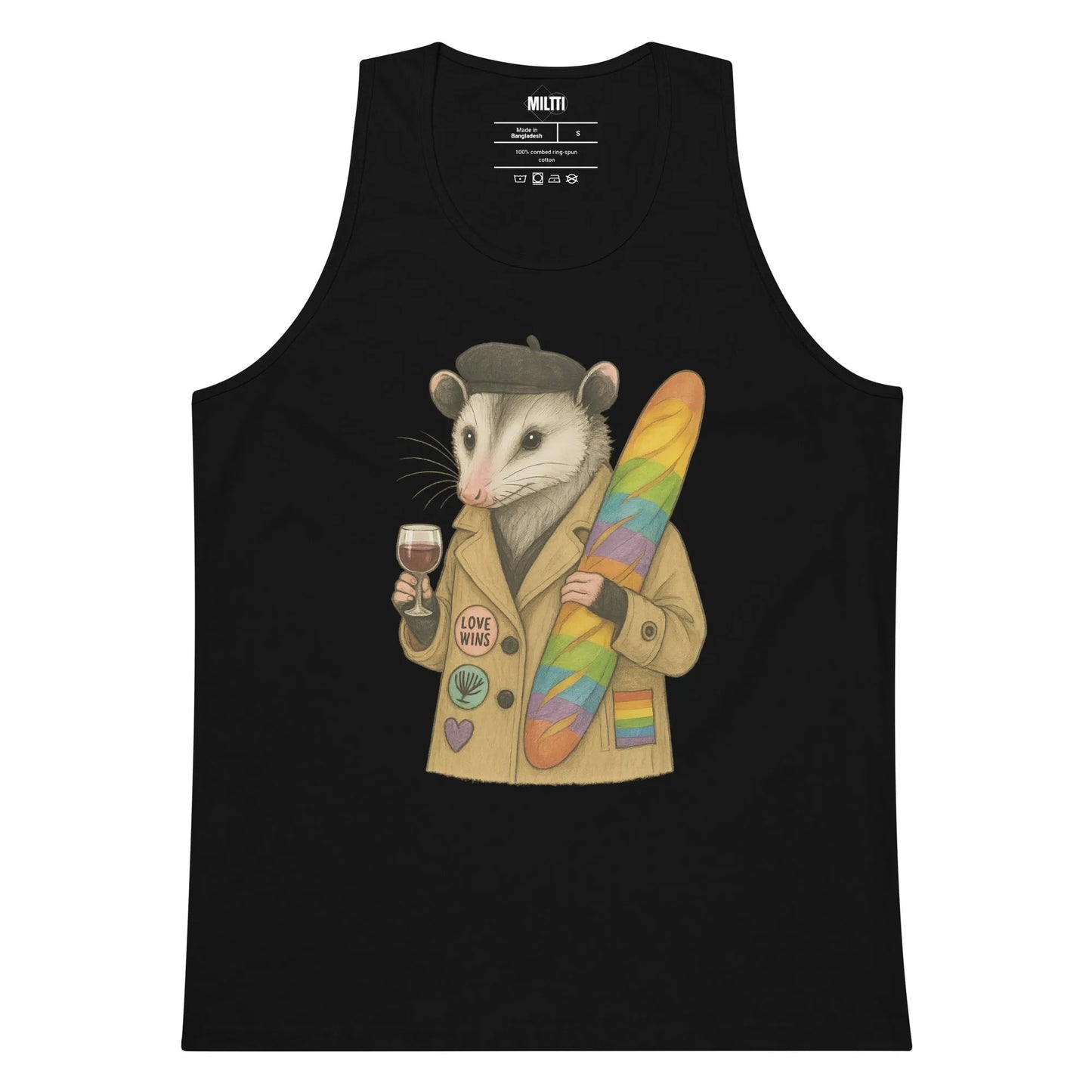Print 'Parisian Raccoon' Premium Tank Top Black MILTTI