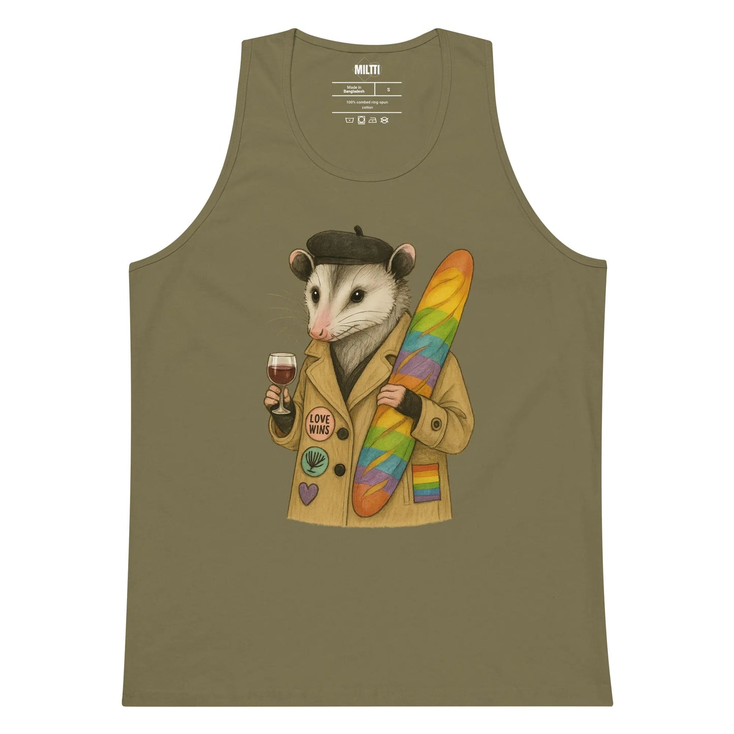Print 'Parisian Raccoon' Premium Tank Top Military Green MILTTI