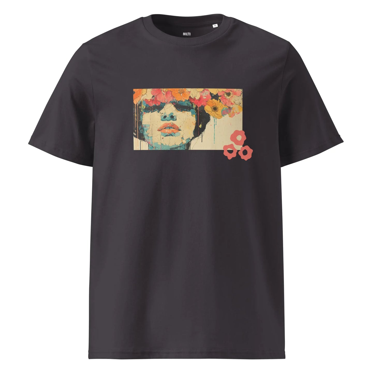 Print 'Petal Thoughts' Organic Cotton T-shirt Anthracite MILTTI