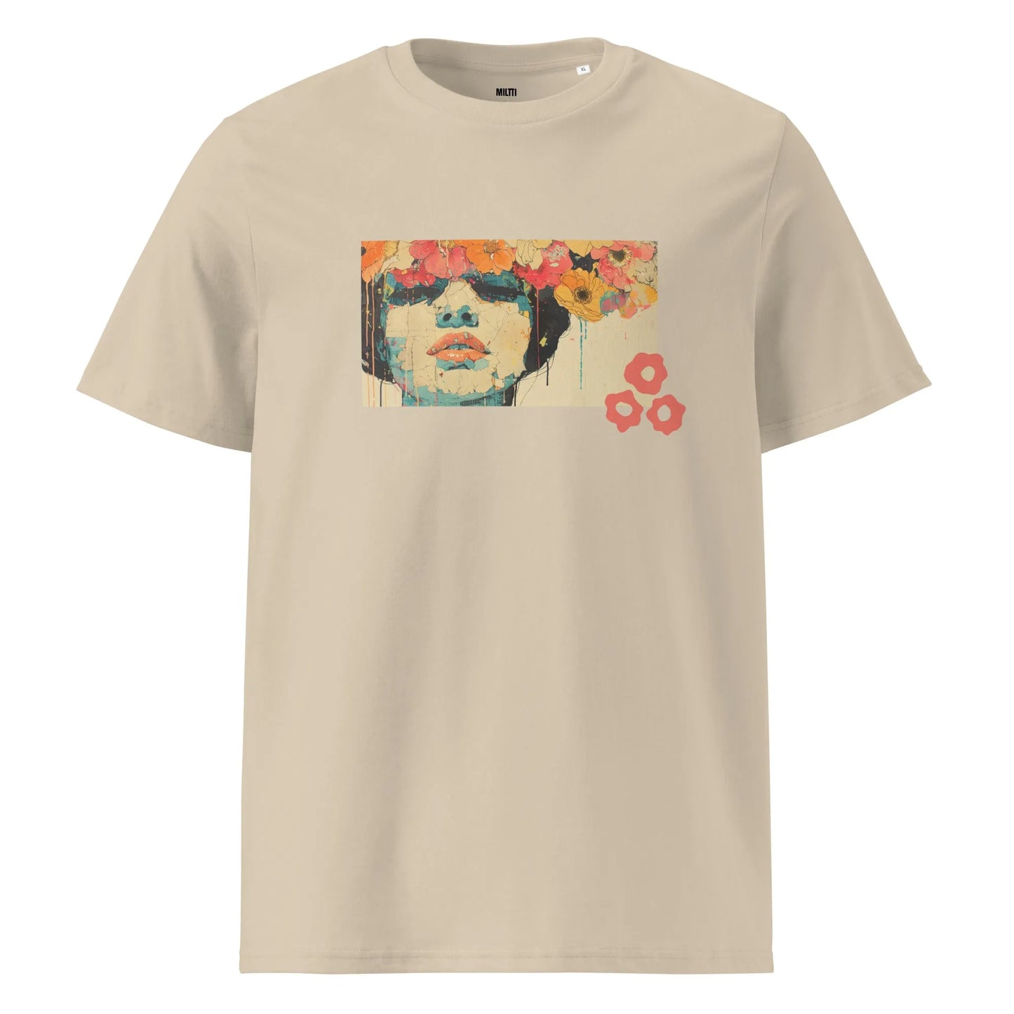 Print 'Petal Thoughts' Organic Cotton T-shirt Desert Dust MILTTI