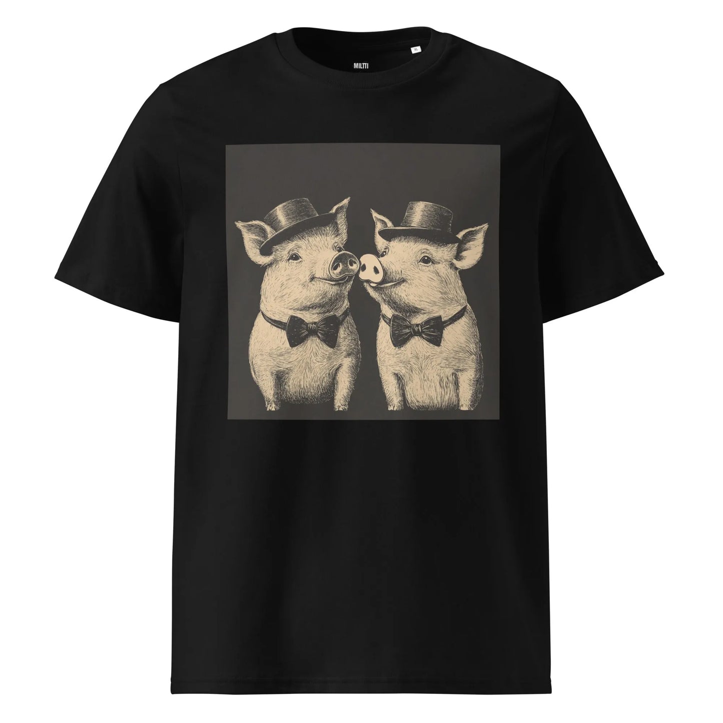 Print 'Pig Couple' Organic T-shirt Black MILTTI