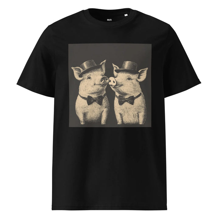 Print 'Pig Couple' Organic T-shirt Black MILTTI