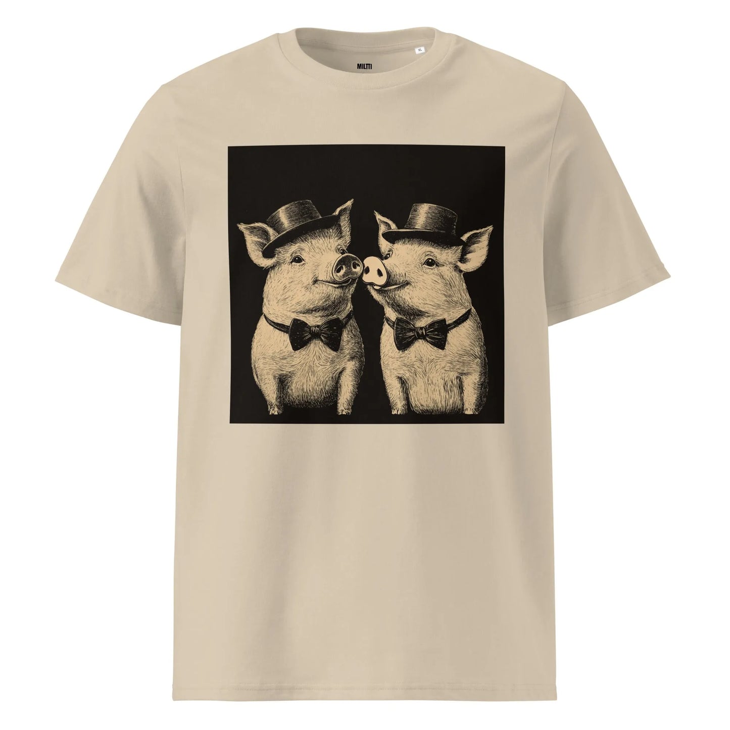 Print 'Pig Couple' Organic T-shirt Desert Dust MILTTI