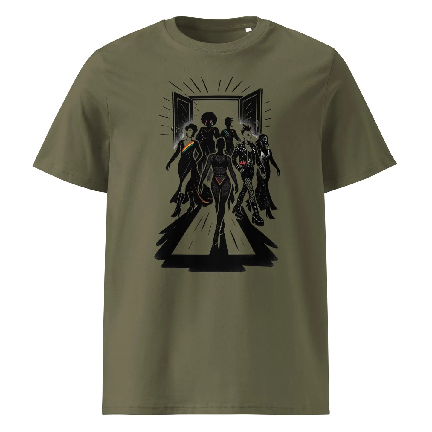 Print 'Queer Runway' Organic Ribbed Neck T-shirt Khaki MILTTI