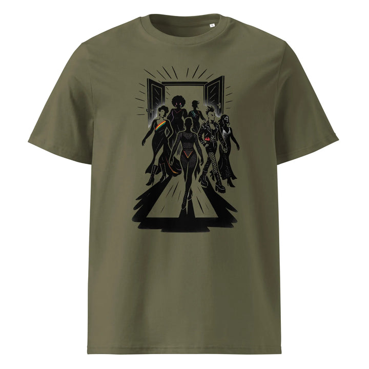 Print 'Queer Runway' Organic Ribbed Neck T-shirt Khaki MILTTI