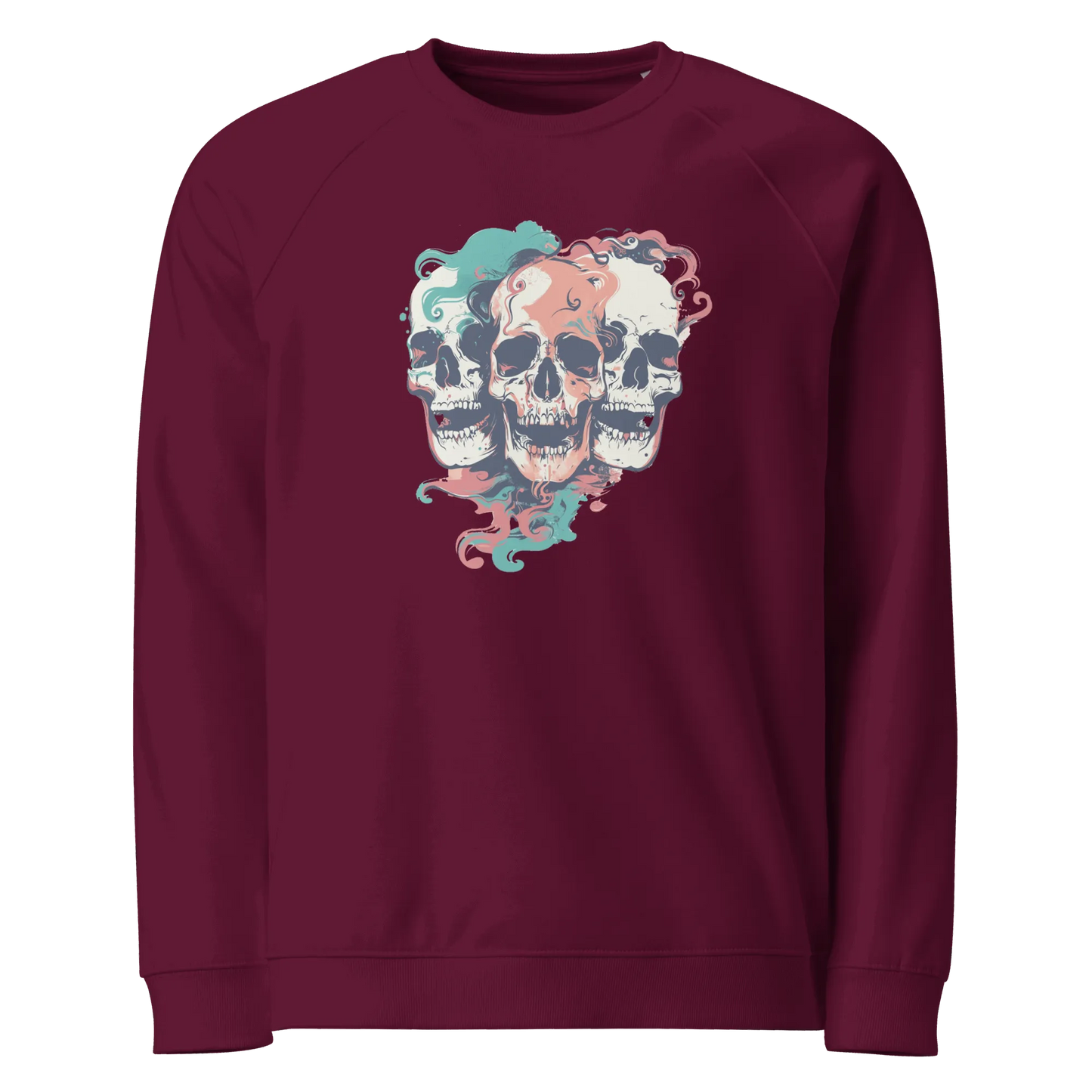 Print 'Skull Squad' Organic Raglan Sweatshirt Burgundy MILTTI
