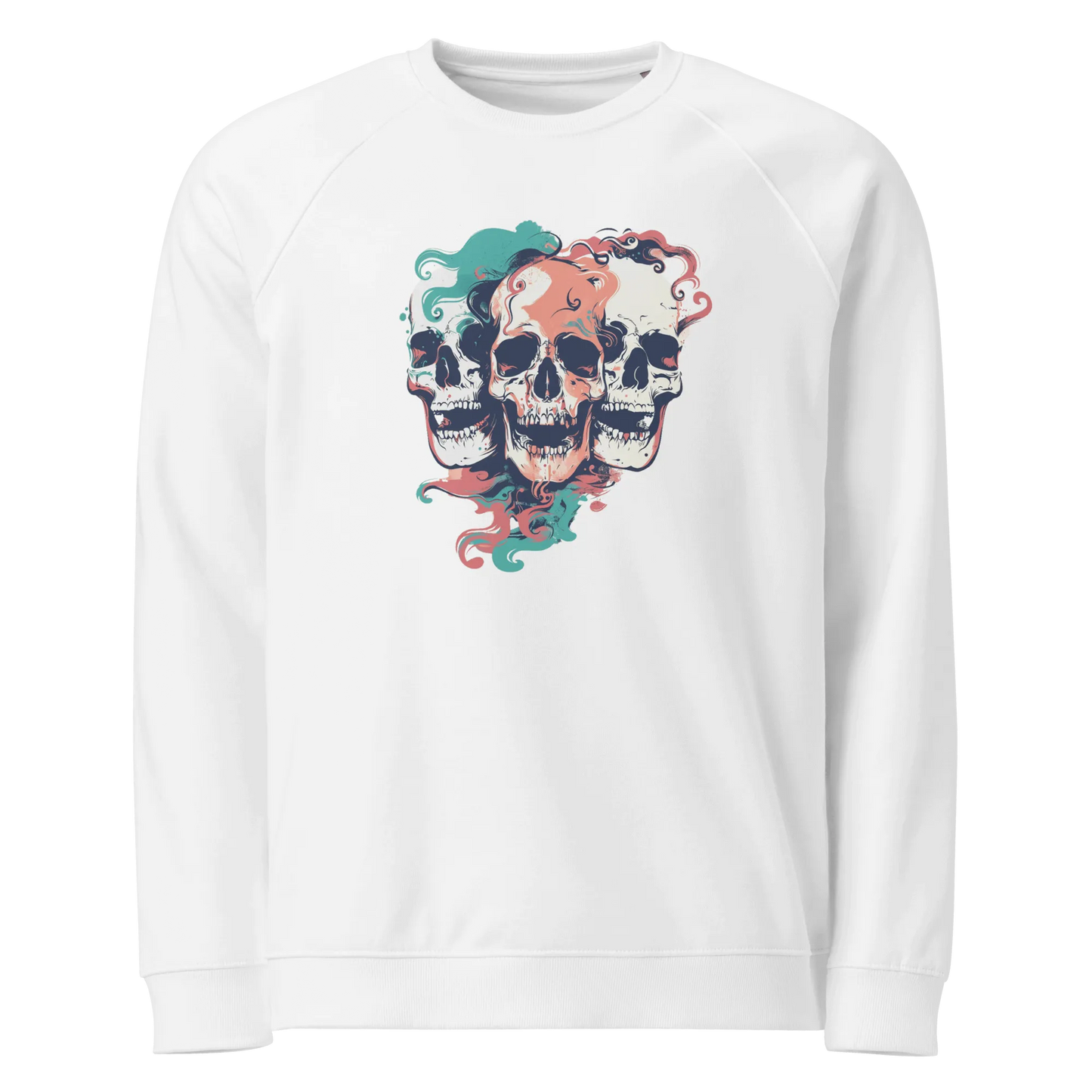 Print 'Skull Squad' Organic Raglan Sweatshirt White MILTTI
