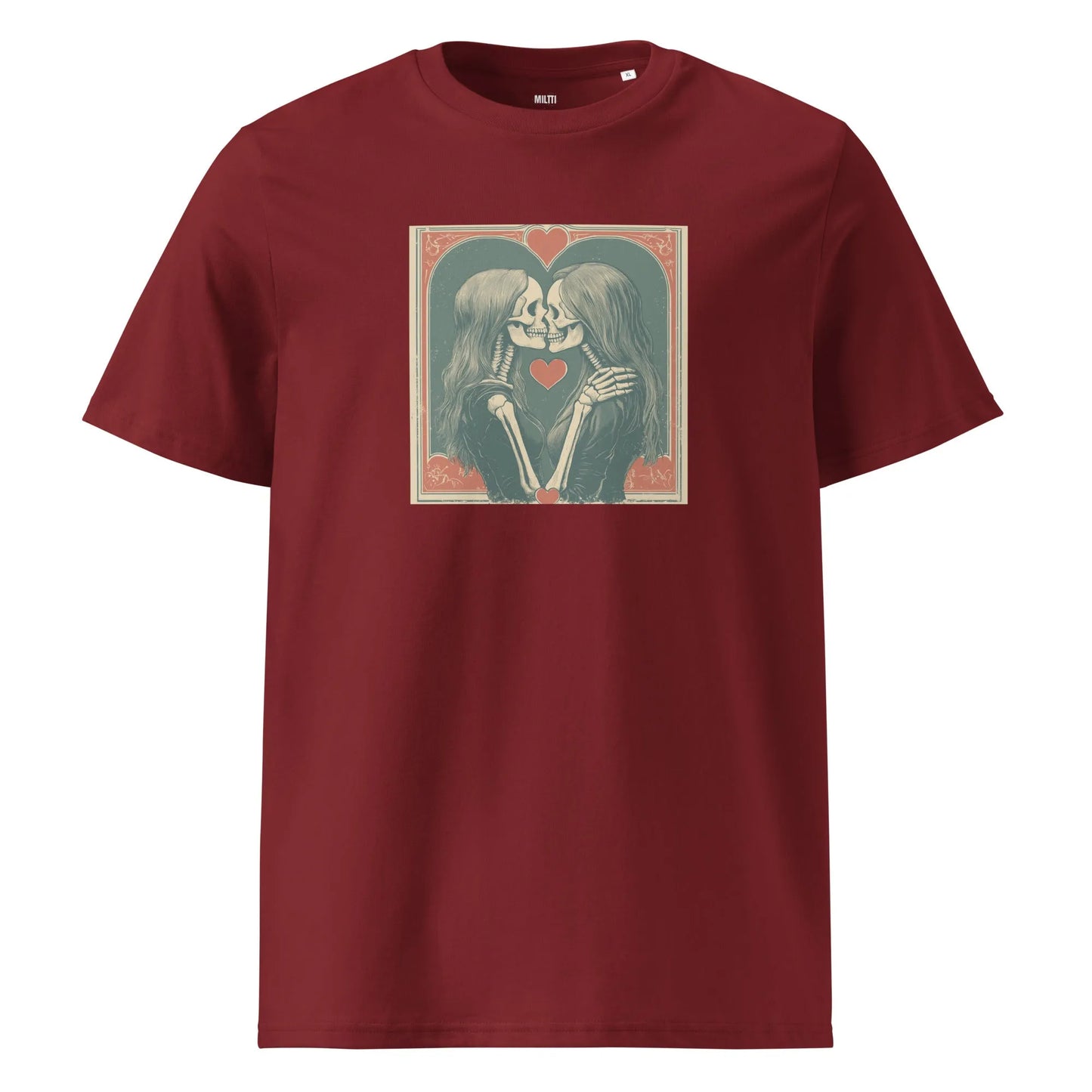 Print 'Skullmates' Organic Cotton T-shirt Burgundy MILTTI