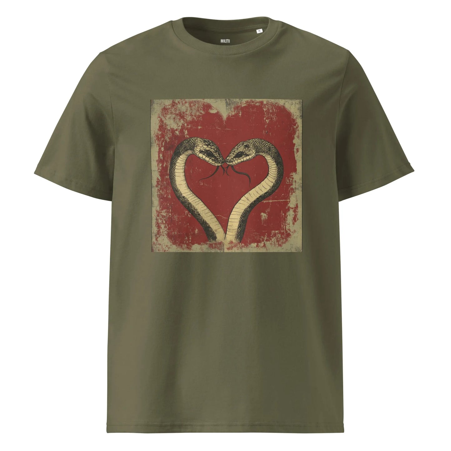 Print 'Snake Heart' Organic Cotton T-shirt Khaki MILTTI