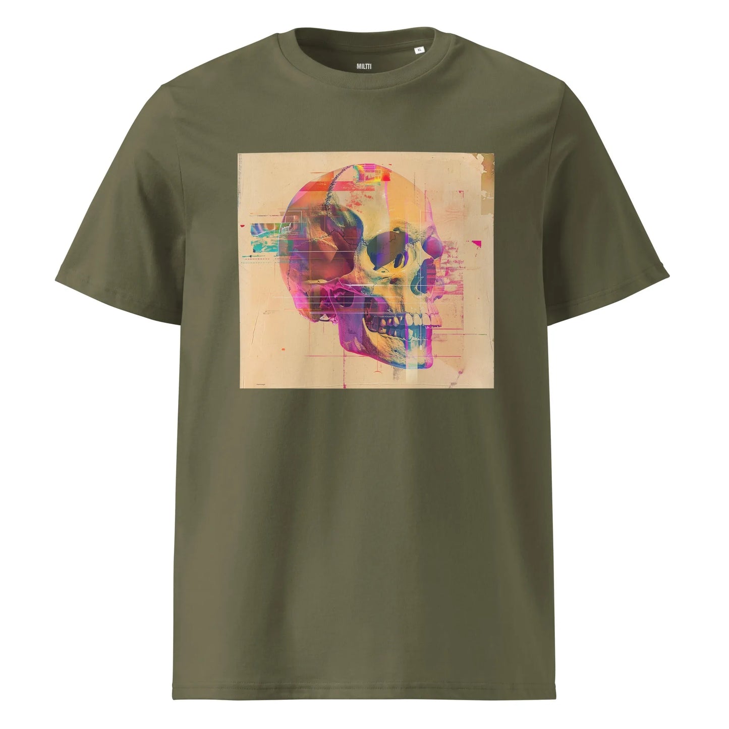 Print 'Techno Bones' Organic Ribbed Neck T-shirt Khaki MILTTI