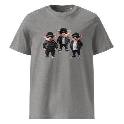 Print 'Bacon Boys' Organic Ribbed Neck T-shirt Heather Grey MILTTI