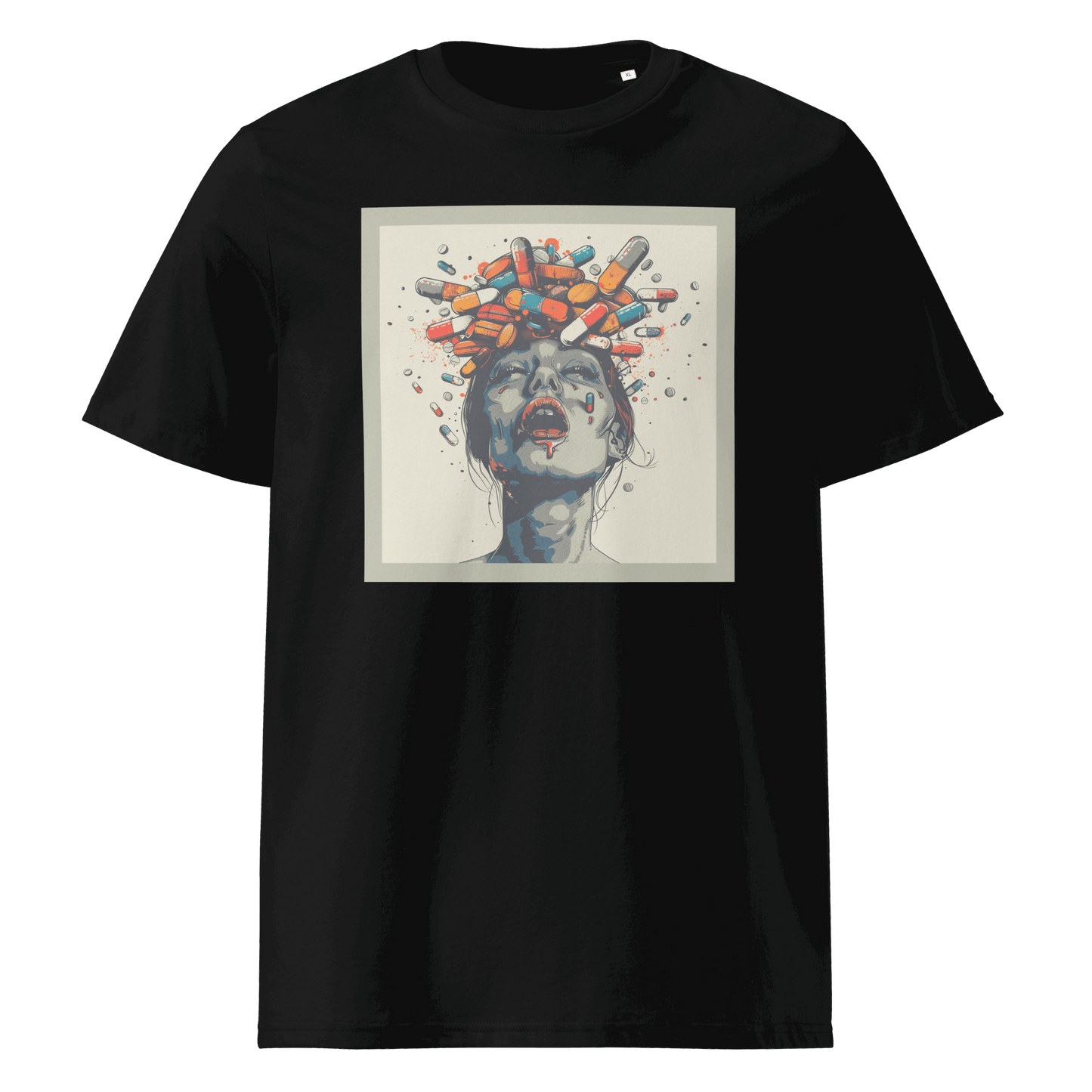 Print 'Crazy Pills' Organic Cotton T-shirt Black MILTTI