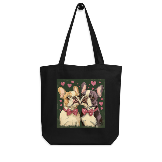 Print 'Bulldog Couple' Eco Tote Bag Black MILTTI